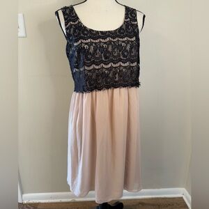 Donna Morgan sleeveless midi dress pink skirt black lace bodice SZ 6
